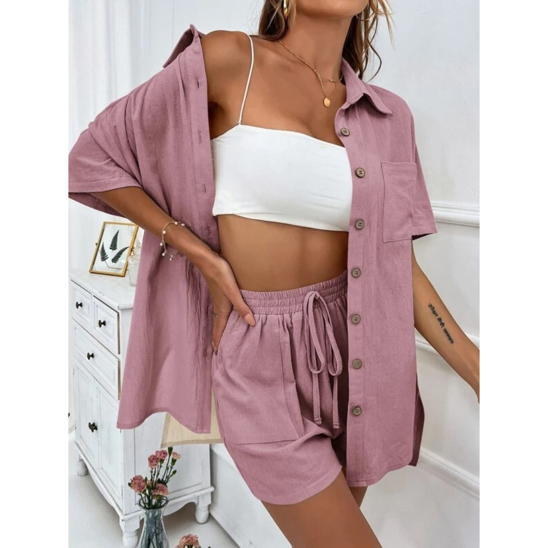 KRISTINE™ – Casual Summer  Button-Down Lounge Set