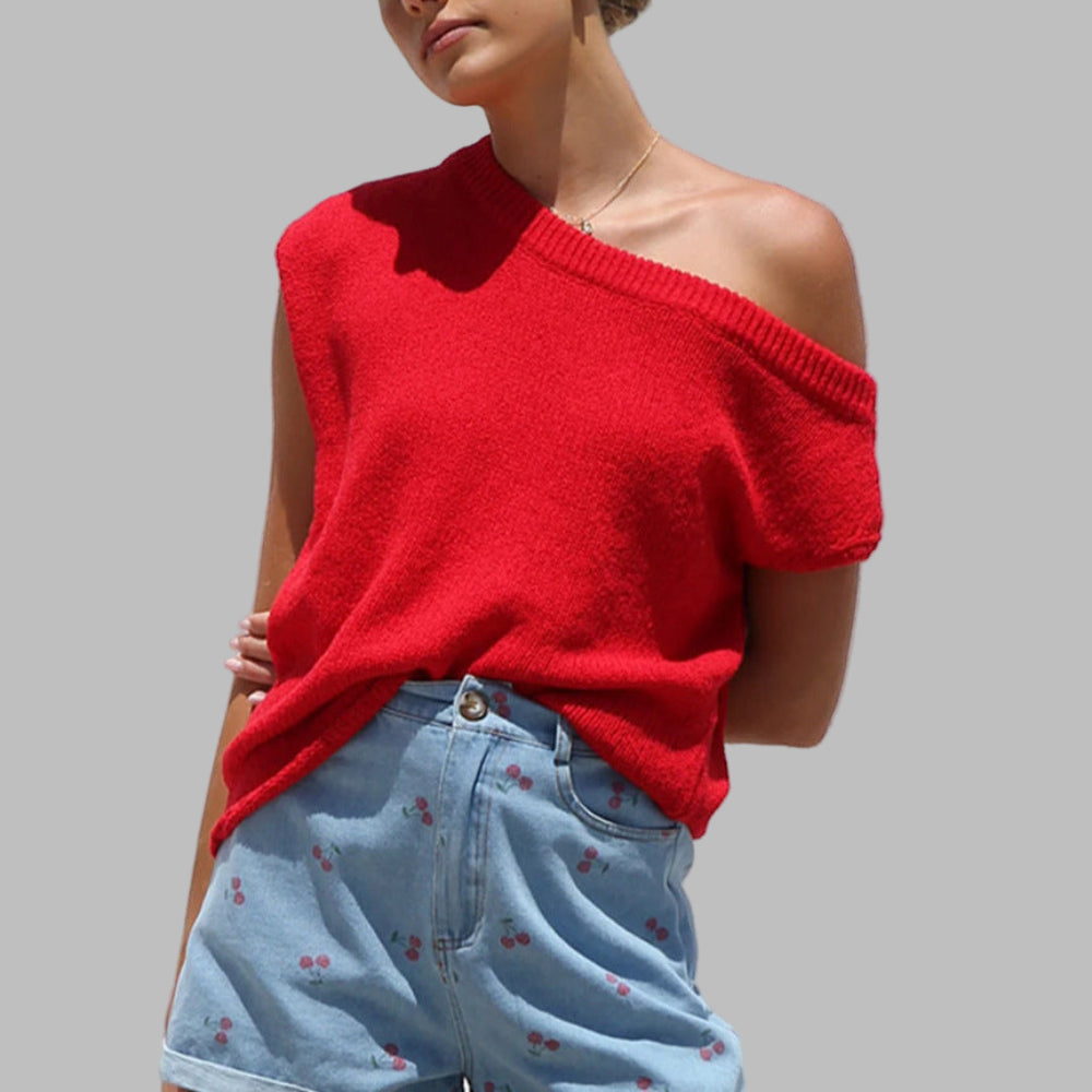 JUDITH™ - Classy Off Shoulder  Short Sleeve Sweater Blouse