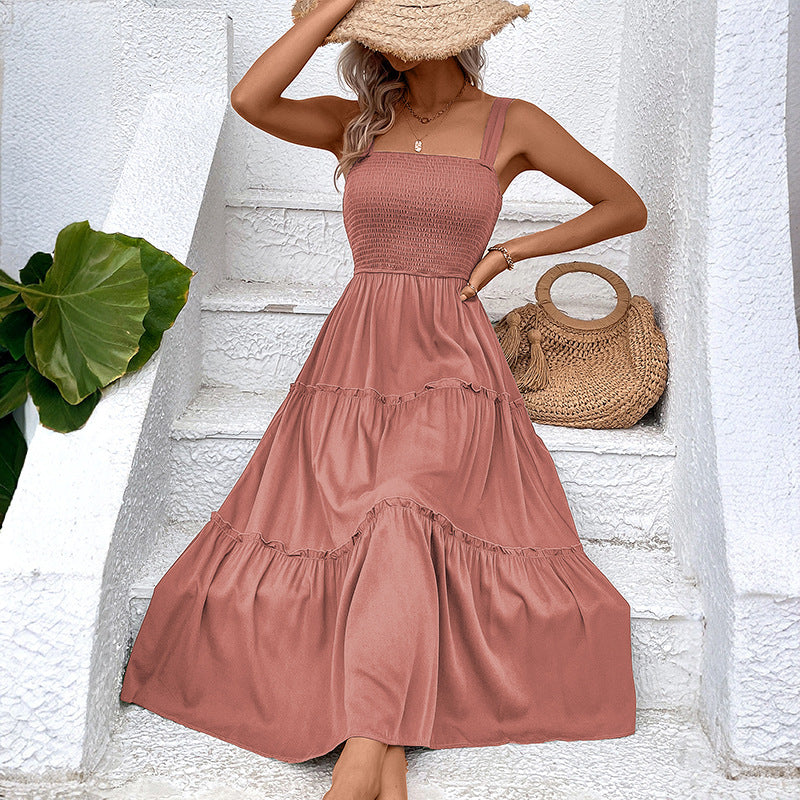 FIORELLE™ – Vintage Frill Hem Shirred Backless Sundress
