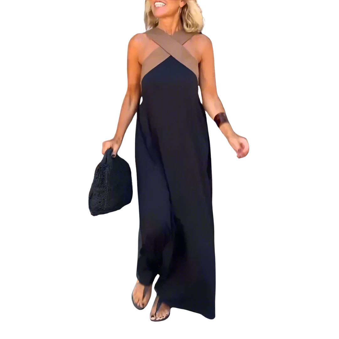 IYANA™ – Elegant Cross Neck Summer Maxi Dress
