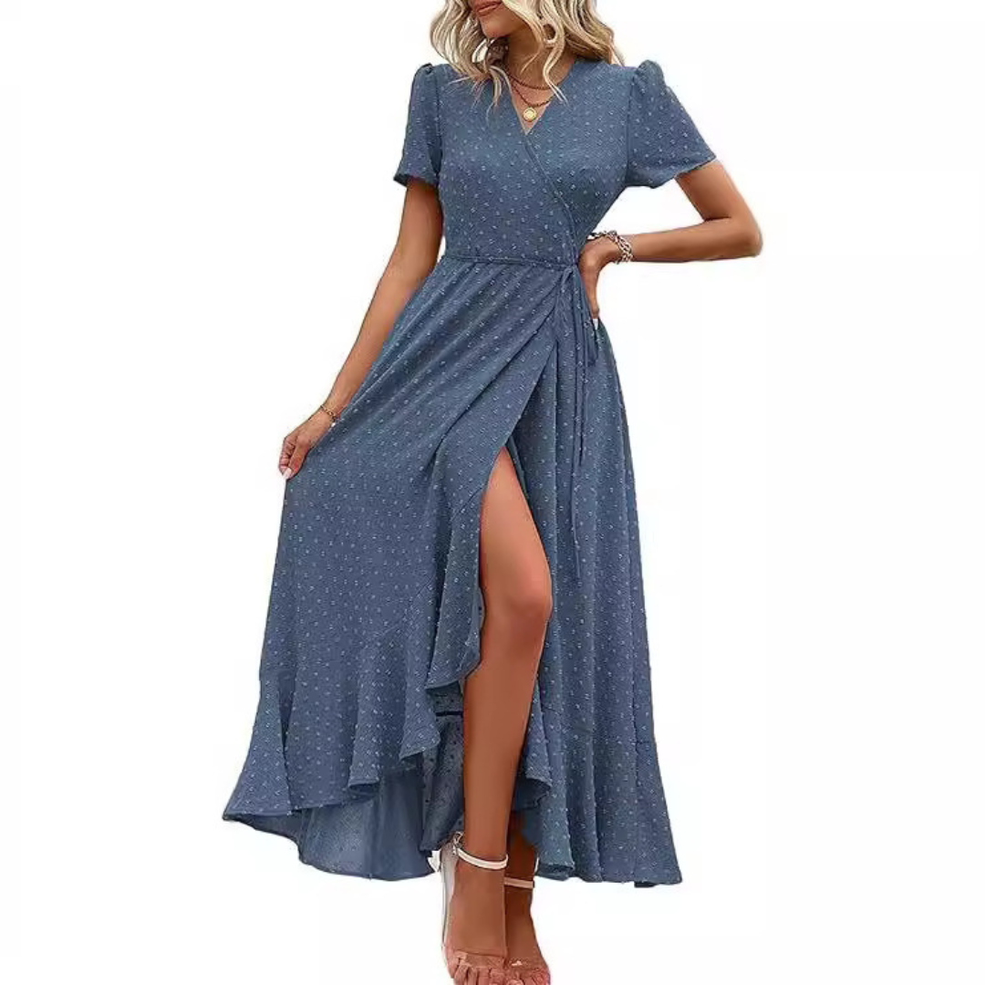 MARJORIE™ - Cozy Summer Wrap Ruffle Hem Split Maxi Dress
