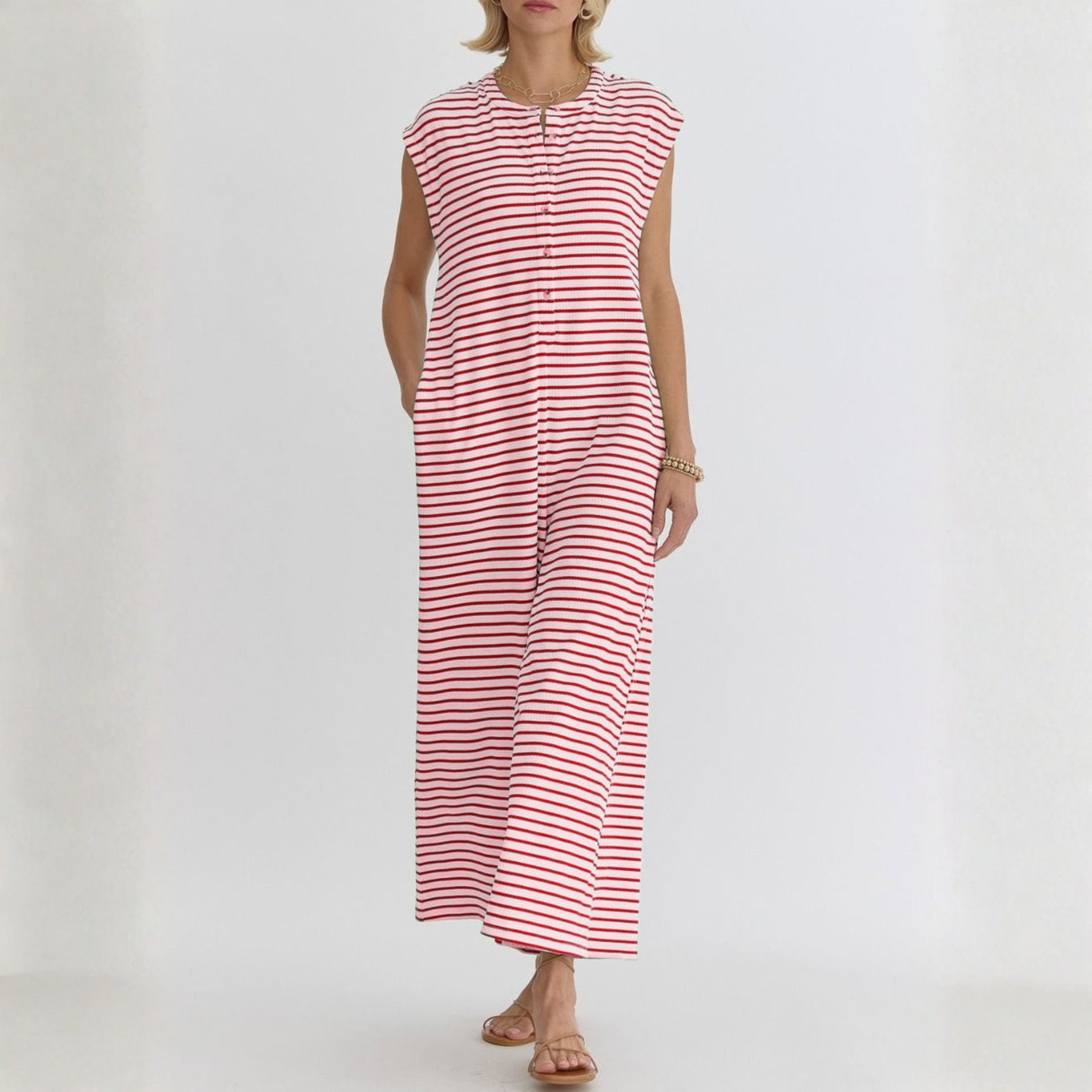 KETURAH™ - Casual Striped Cap Sleeve Wide Leg Jumpsuit