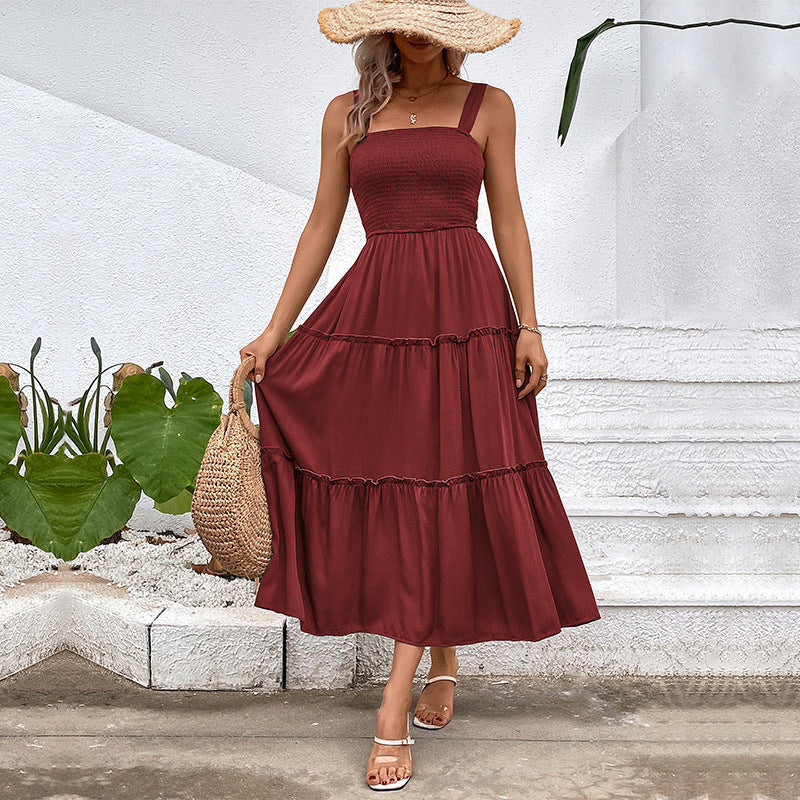 FIORELLE™ – Vintage Frill Hem Shirred Backless Sundress